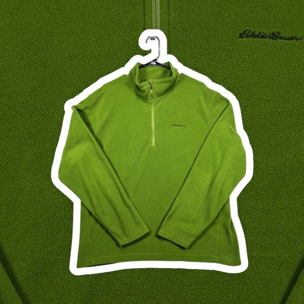 Eddie Bauer Polartec 1/4 Zip Fleece Pullover Mens XL Green Outdoor Sweater XL
